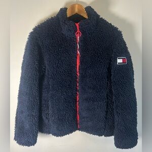 Vintage Tommy Hilfiger Sweater Deep Pile Fleece Big Flag Color Block Y2K Size S